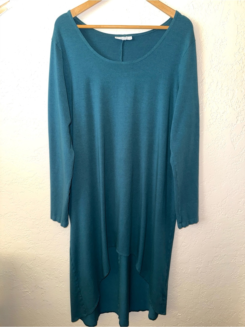 Bryn Walker Elektra Knit Dress-High-Low Long Sleeves Scoop Neck USA Teal-XL